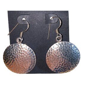Hammered Silver Tone 925 Dangle Earrings With Fish Hook Closure